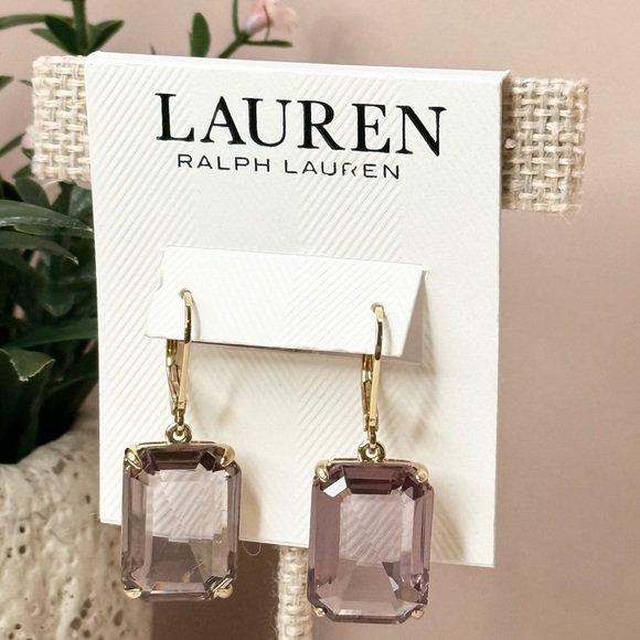Lauren Ralph Lauren Lavender Glass Stone Gold-Tone Drop Earrings - Picture 2 of 5